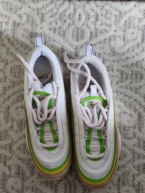 Nike  White Sneakers with Green and Yellow Accents